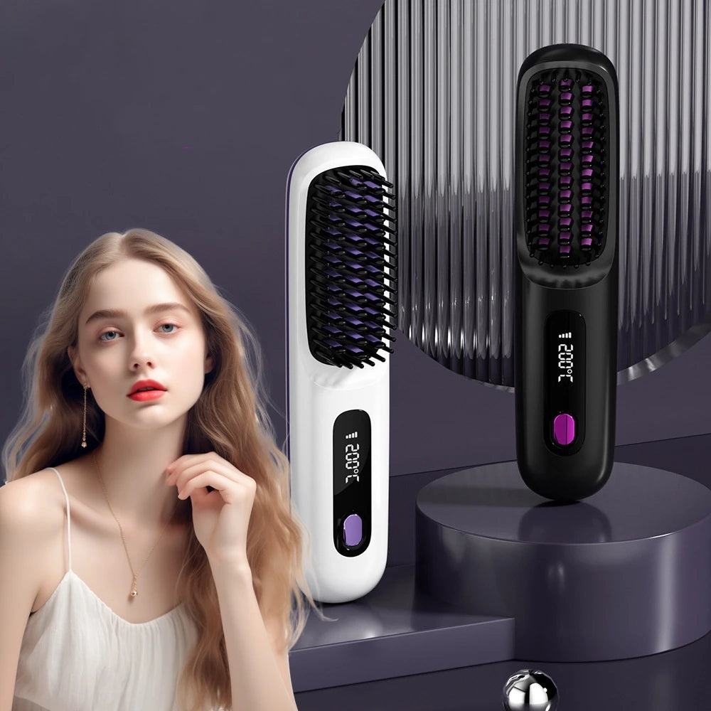 2 In 1 Straight Hair Comb Wireless Hair Straightener Brush Hair Fast